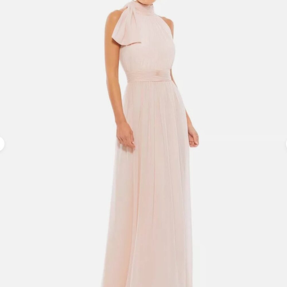 $395 NWT Mac Duggal High Neck Chiffon Gown Maxi Dress Blush Pink Size 4 55035